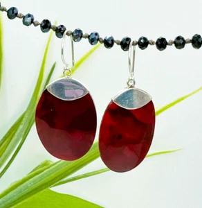 Red Oval Abalone Paua Shell Handmade 925 Sterling Silver Earring NEW DESIGN! - Picture 1 of 5