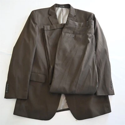 Chaqueta Pantalones Traje Evan Piccone 44L 38x32 Marrón Rayas Para Hombre Foto 1 de 4