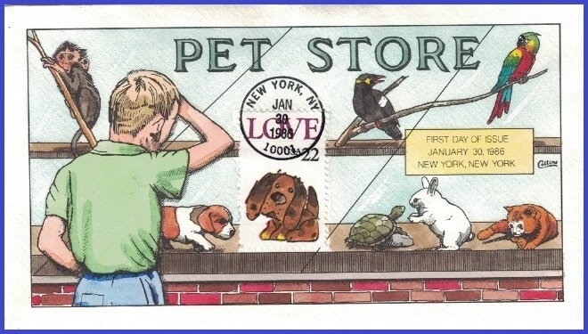 USA8 #2202 U/A COLLINS HAND PAINTED FDC   Love Puppy - Image 1 of 1