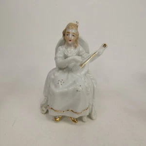 Vintage Angel Playing Harp Porcelain Gold Trimmed Figurine 3.4" WXKMZ - Picture 1 of 12