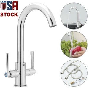 Double Handles Kitchen Bathroom Faucet Hot/Cold Basin Sink Spout Mixer Water Tap - Picture 1 of 12