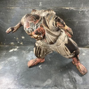 Ancienne statuette de Gardien de temple Nio, Bois polychrome XVIIIE JAPON - Foto 1 di 14