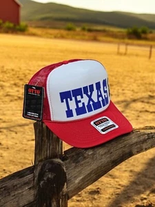 CAPPELLO TRUCKER TEXAS IN SCHIUMA ROSSO E BIANCO CON TOPPA CORNO DI MUCCA REGOLABILE OSFM UNISEX NUOVO - Foto 1 di 17
