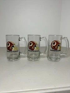 3 Vintage Washington Redskins LOGO NFL Football Beer Glass Mugs Cup 12 Oz THICK - Picture 1 of 3