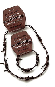 Barbed Wire Style Brown Leather Necklace now includes free Bracelet - Picture 1 of 13