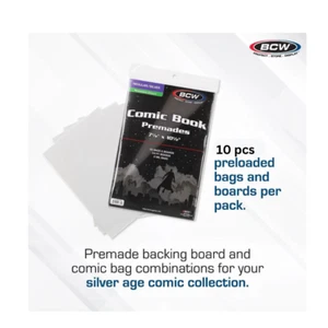 10 BCW Premade Silver Age Comic Resealable Bags with Boards Acid Free Archival - Picture 1 of 3