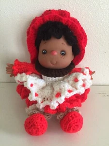 Vintage Watermelon Slice Crocheted Doll Vinyl Head Hand - Picture 1 of 7