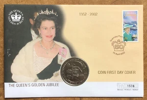GUERNSEY 2002 FDC - BRITISH VIRGIN $1 Coin Cover THE QUEEN'S GOLDEN JUBILEE - Picture 1 of 1