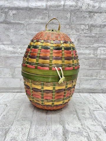 Vintage large Easter Egg Shaped hanging  Wicker Basket Cover