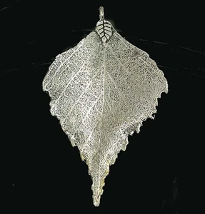 72x45mm Antique Silver Tone Birch Large Leaf Pendant - Picture 1 of 4