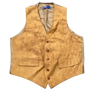 Paul Jones Vest Mens Medium Brown Faux Suede Leather Western Cowboy Ranch - Picture 1 of 5