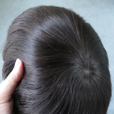 Durable Human Hair Hairpiece Hair Replacement Fine Mono&Poly System Toupee #2 - Image 1 of 4