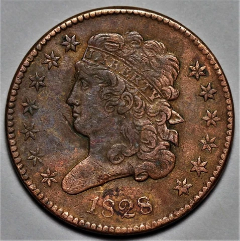 1828 Classic Head Half Cent - 13 Stars - US 1/2c Copper Penny Coin - Lot 37 Cover