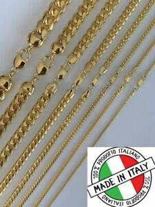 Mens 14k Gold Plated Solid 925 Sterling Silver Miami Cuban Chain 2-12mm Necklace