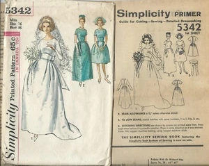 S 5342 sewing pattern 60's Bride DRESS Wedding GOWN sew pleated SKIRT size 16/36 - Picture 1 of 1
