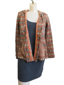 Mystree Open Front Cardigan Sweater Strip Hooded Boho Jacket Anthropology Size S - Picture 1 of 6