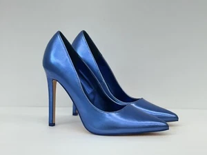 Pointy Toe High Heel Shoes Metallic Blue Casual Pumps Slip On Stilettos Size 8 - Picture 1 of 7
