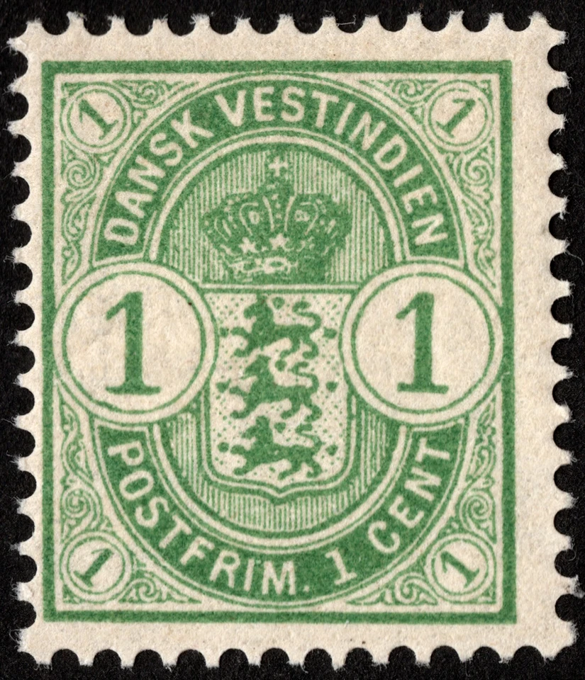 Danish West Indies Stamp Scott # 21 Mint Fine - 1 Cent Light Green Coat of Arms - Image 1 of 1