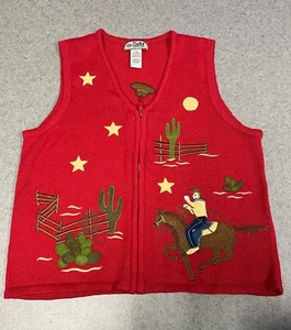 Vintage Tiara International Western Cowboy bestickt Strick Pullover Weste—Medium - Bild 1 von 7