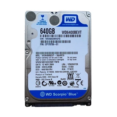 Western Digital Scorpio Blue 640GB 2.5" Hard Drive 5400RPM SATA HDD WD6400BEVT - Image 1 of 3