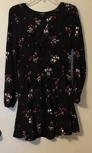 Express Brand Junior L Black Floral Ruffled Rayon short Dress - Picture 1 of 6