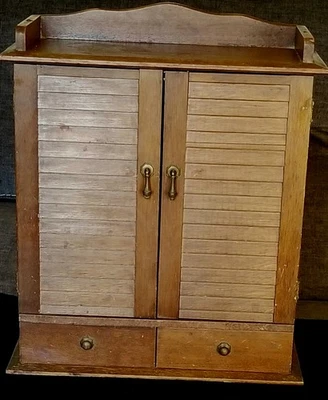 Wood Sewing Box Mini Cabinet Holds 21 Spools, w/ 2 Drawers & Pockets For Notions - Image 1 of 4