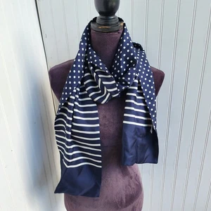 Net A Porter J. Sciarpa Crew 100% Seta Blu Navy Bianca Made In Italy 9"x66" - Foto 1 di 12