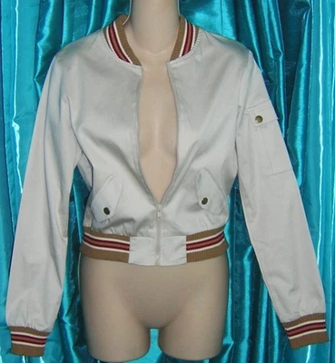 CHAQUETA SUÉTER A RAYAS MUJER BE COOL Beige Estilo Universitario Cremallera Completa Marrón Rojo S Foto 1 de 4