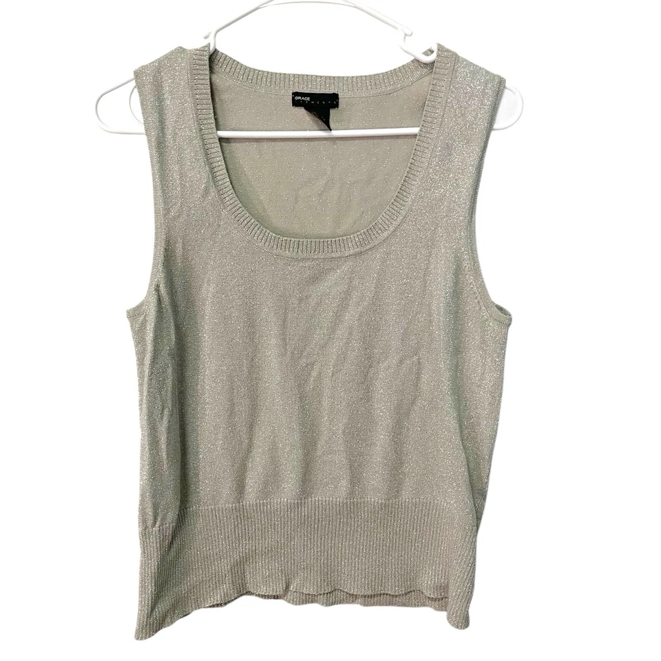 Grace Elements Womens XL Silver Sleeveless Silk Viscose Blouse Tank Top Stretch - Image 1 of 4