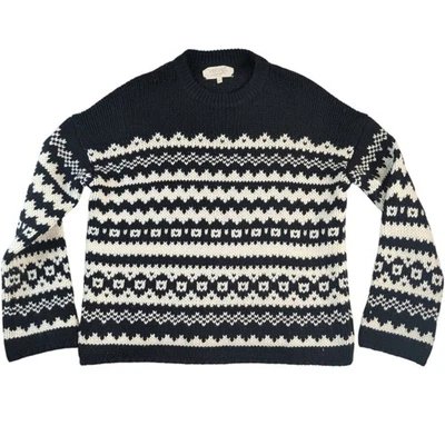 Suéter de terciopelo Jenny Graham mediano de lana para mujer negro blanco cuello redondo tejido con cable Foto 1 de 4