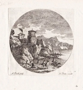 Paisaje costero paisaje costero paisaje perla grabado en cobre sello 1680 - Imagen 1 de 1