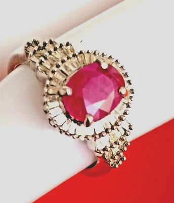 2.05ct Burmese Ruby Oval Ring/ Diamond in Platinum over Sterling Silver Size 6 - Image 1 of 4