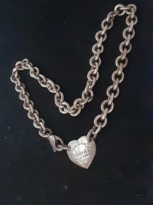 Please Return To Tiffany & Co Collar Etiqueta Corazón Esterlina 925 Gargantilla 15.5" Foto 1 de 4