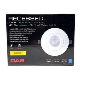 RAB 4” Recessed Gimbal LED Downlight 3000K Dimmable Retrofit Kit New Open Box - Picture 1 of 7