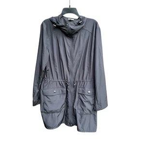 J Jill Fit Packable Anorak Windbreaker Rain Jacket Women Size L Full Zip Black - Picture 1 of 12