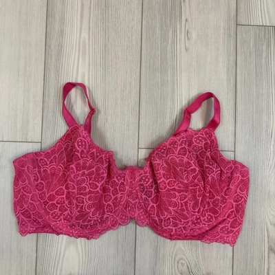 Sujetador Balconette Torrid Peacock Encaje Talla 44DDD Rosa Transparente Sin Forro Con Aros Foto 1 de 4