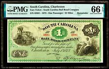 July 1, 1873 Charleston South Carolina Rail Road Co $1 Fare Note PMG 66EPQ