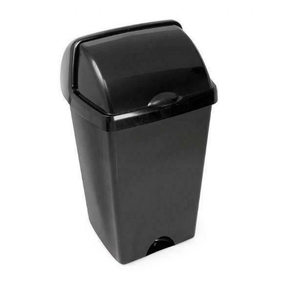 ADDIS 50L ROLL TOP PLASTIC WASTE RUBBISH BIN WITH LID - BLACK - Image 1 of 1
