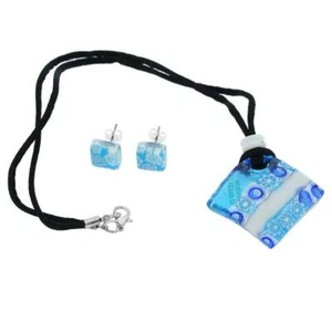 GlassOfVenice Murano Glas Millefiori Halskette und Ohrringe Set - weiß und blau - Bild 1 von 7