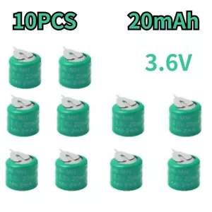 10PCS Ni-MH Rechargeable 3.6V 20mAH Battery With 2 Pins/Tabs For Meter Alarm New - Picture 1 of 3