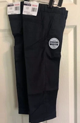 IZOD Boys Flat Front Chino Pants Uniform Double Knee 2 Pair Navy Size 4 NWT - Image 1 of 4