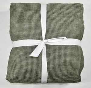 Pottery Barn European Flax Linen Waffle Duvet Cover Loden Green Full Queen Open - Picture 1 of 7