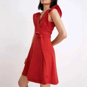 MADEWELL Cotton Ruffle Sleeve Wrap Mini Dress in Ripe Persimmon Size M - Picture 1 of 8