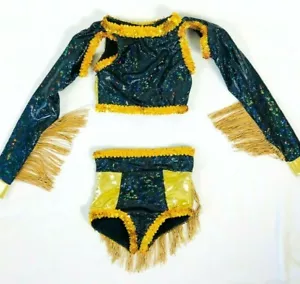 MÄDCHEN GYMNASTIK TANZ PERFORMANCE TALENT KOSTÜM PAILLETTEN SCHWARZ GOLD FRANSEN GR. S  - Bild 1 von 4