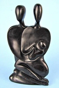 ESCULTURA ABSTRACTA MODERNA DE MEDIADOS DE SIGLO FAMILIA Y BEBÉ ESTATUA DE ESTAATITA NEGRA DE 8" - Imagen 1 de 10