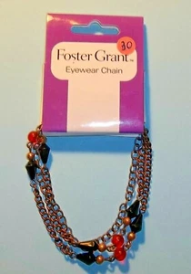 Foster Grant Eyeglass Eyewear Copper Chain with Blk/Orange/Copper Beading #30 - Picture 1 of 1
