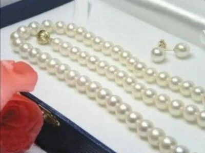 Real Natural 6-7MM White Akoya Cultured Pearl Necklace 18" + Earrings Set - Image 1 of 3