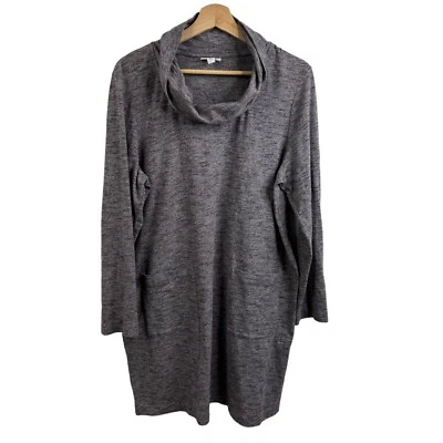 Vestido túnica cuello capucha mezcla algodón puro gris J Jill Lagenlook manga larga grande Foto 1 de 4