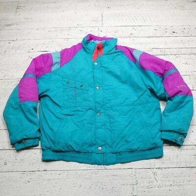Jaqueta Roffe Masculina Vintage Extra Grande Verde Roxa Esqui Anos 90 EUA Fabricada na União Retrô Isolada - Imagem 1 de 4