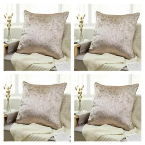 Cushion Covers Gold SET OF 4 - Luxury Plain Crushed Velvet 18x18" RRP £24 ON TAG - Picture 1 of 6